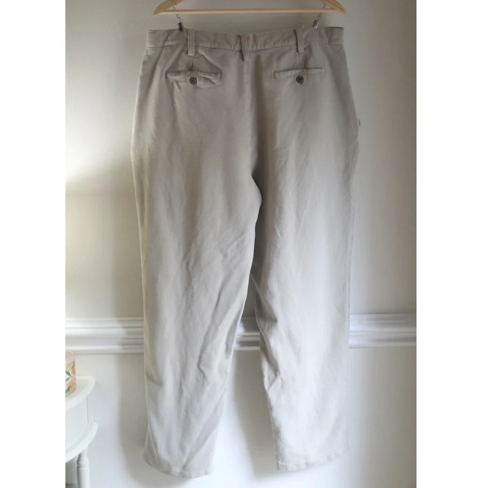 Tommy Bahama Relax Mens 38 Pleated 100% Silk Pants Khaki Beige Relaxed Trousers